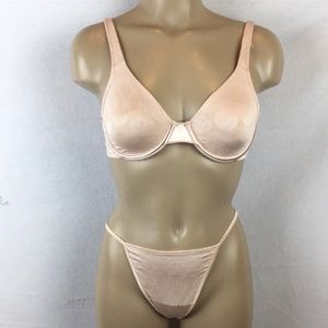 Natori SET Nude Satin Medallion Bra & Thong Panty